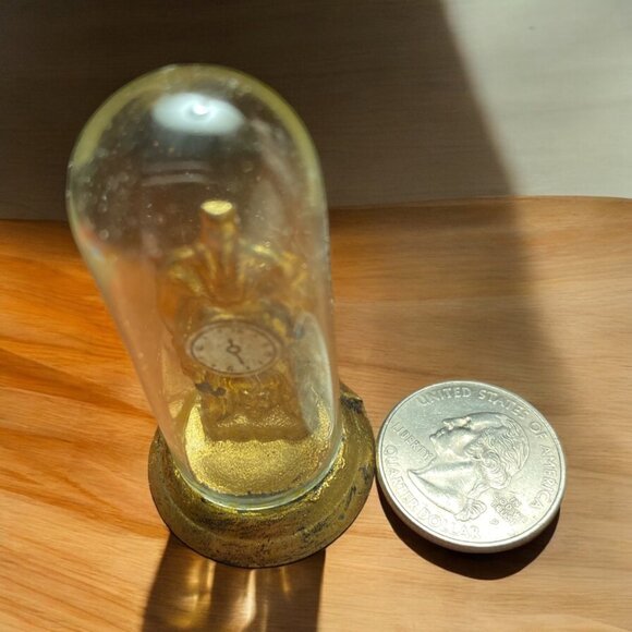 Miniature Dollhouse Accessories Gold Clock +Glass Dome pottery fireplace tools - Picture 2 of 10